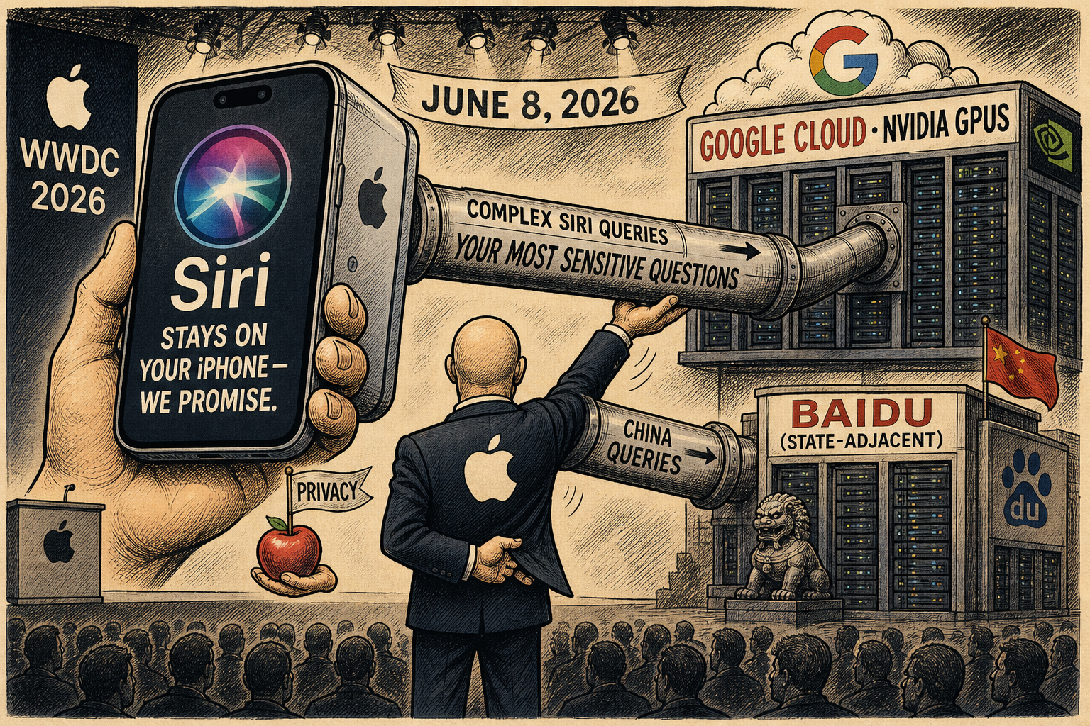 Apple Promised Privacy. iOS 27's New Siri Runs on Google Cloud. Your Complex Queries Go to Nvidia GPUs.