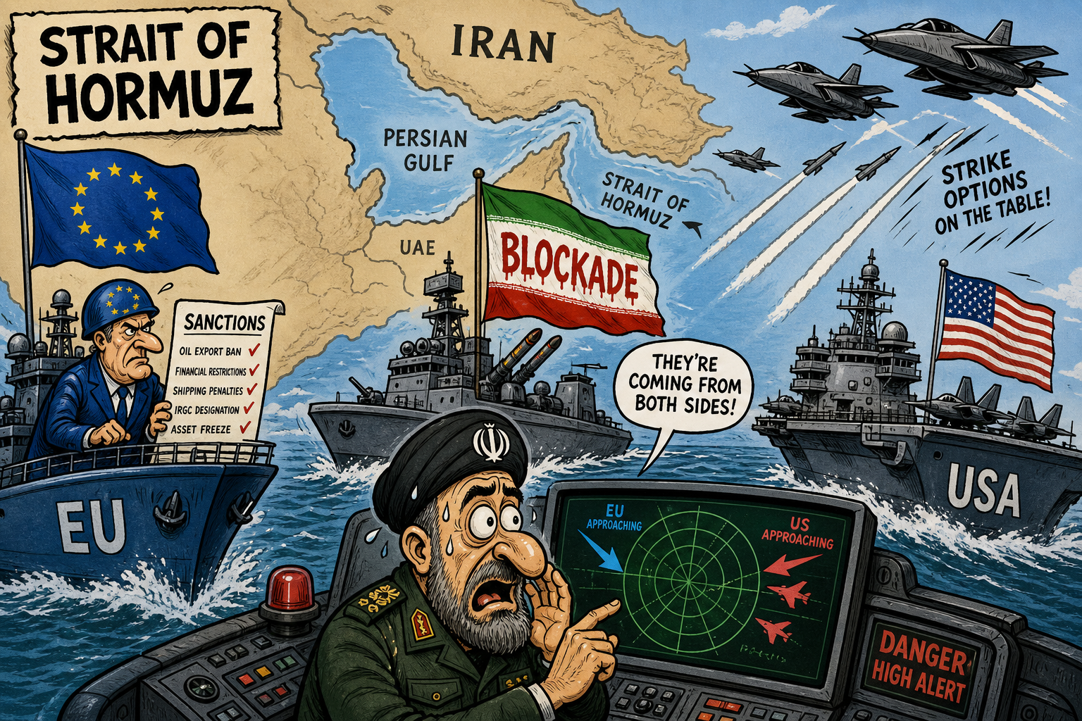 EU Expands Iran Sanctions, US Launches New Strikes — The Hormuz War in Five Numbers
