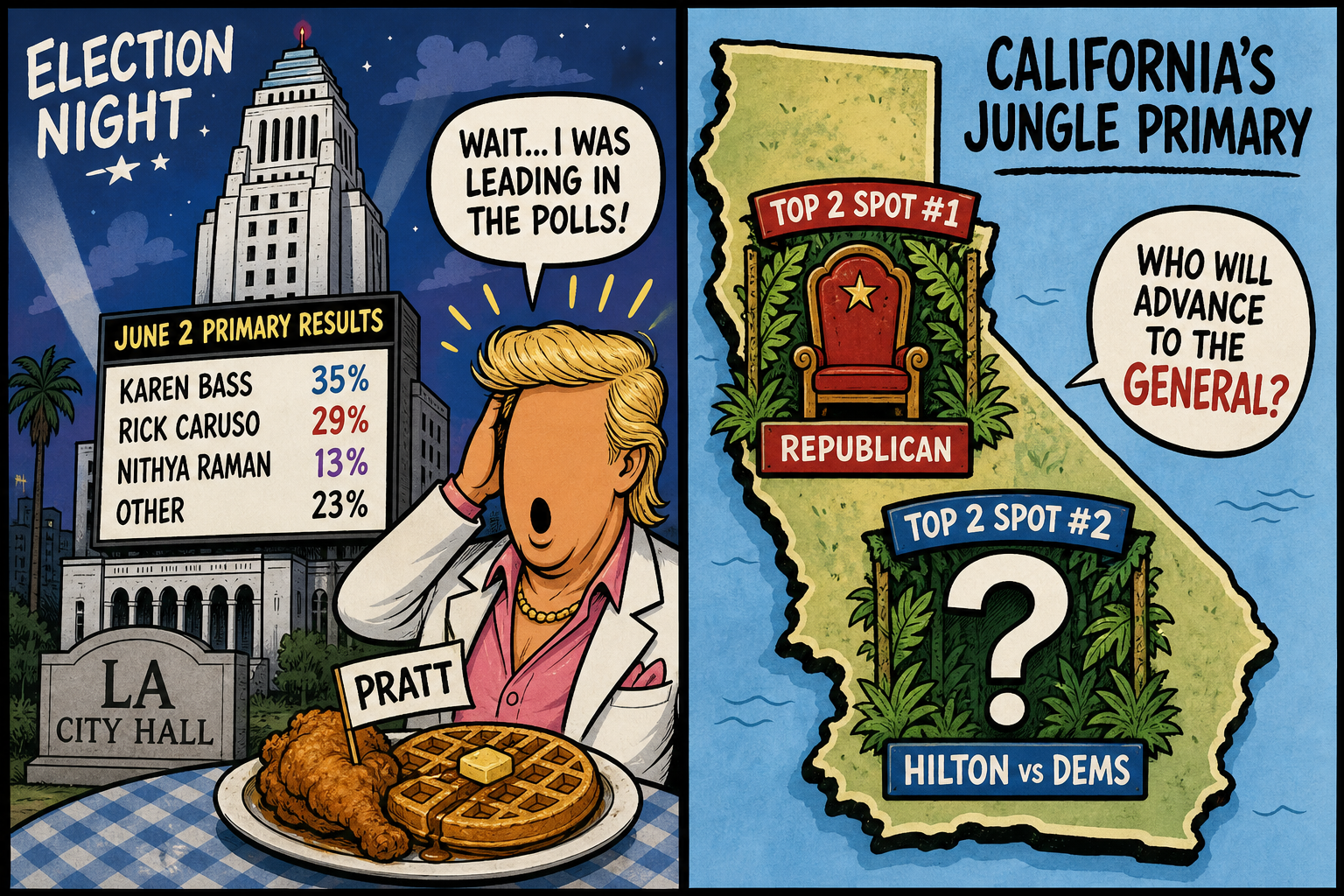 Bass Survives. Pratt Forces a Runoff. Hilton Leads Becerra in the Race That Shook California.