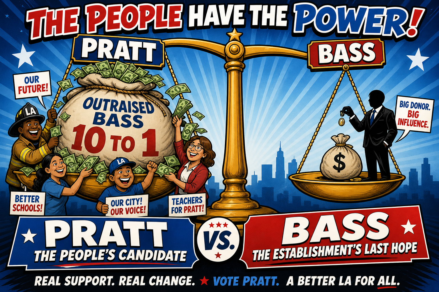 Spencer Pratt outraised Karen Bass 10-to-1 in the closing weeks — $2.72M vs $283K.